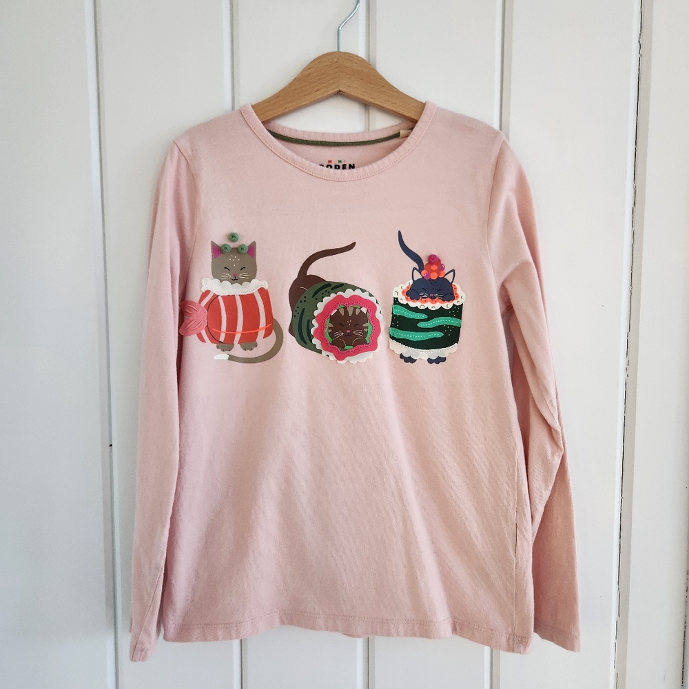 Mini Boden Pink Sushi Cat Shirt Size 9/10